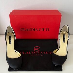 Claudia Ciuti Fabiola Black Satin Round Toe Dorsay Pump Heels Shoes Size 7.5 EUC